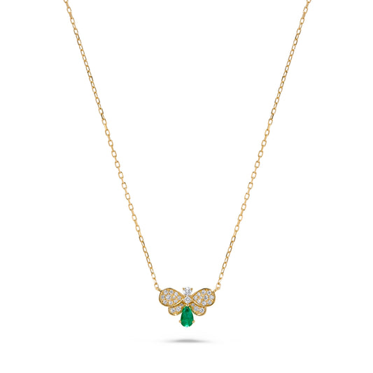 Luxury by Leonardo 14K Gold Emerald & Diamond Bee Necklace
