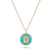 Luxury by Leonardo 14K Gold Turquoise & Diamond Turtle Medallion Pendant with Chain