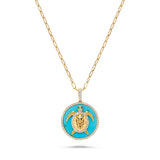 Luxury by Leonardo 14K Gold Turquoise & Diamond Turtle Medallion Pendant with Chain