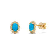 Luxury by Leonardo 14K Gold Turquoise & Diamond Milgrain Halo Stud Earrings