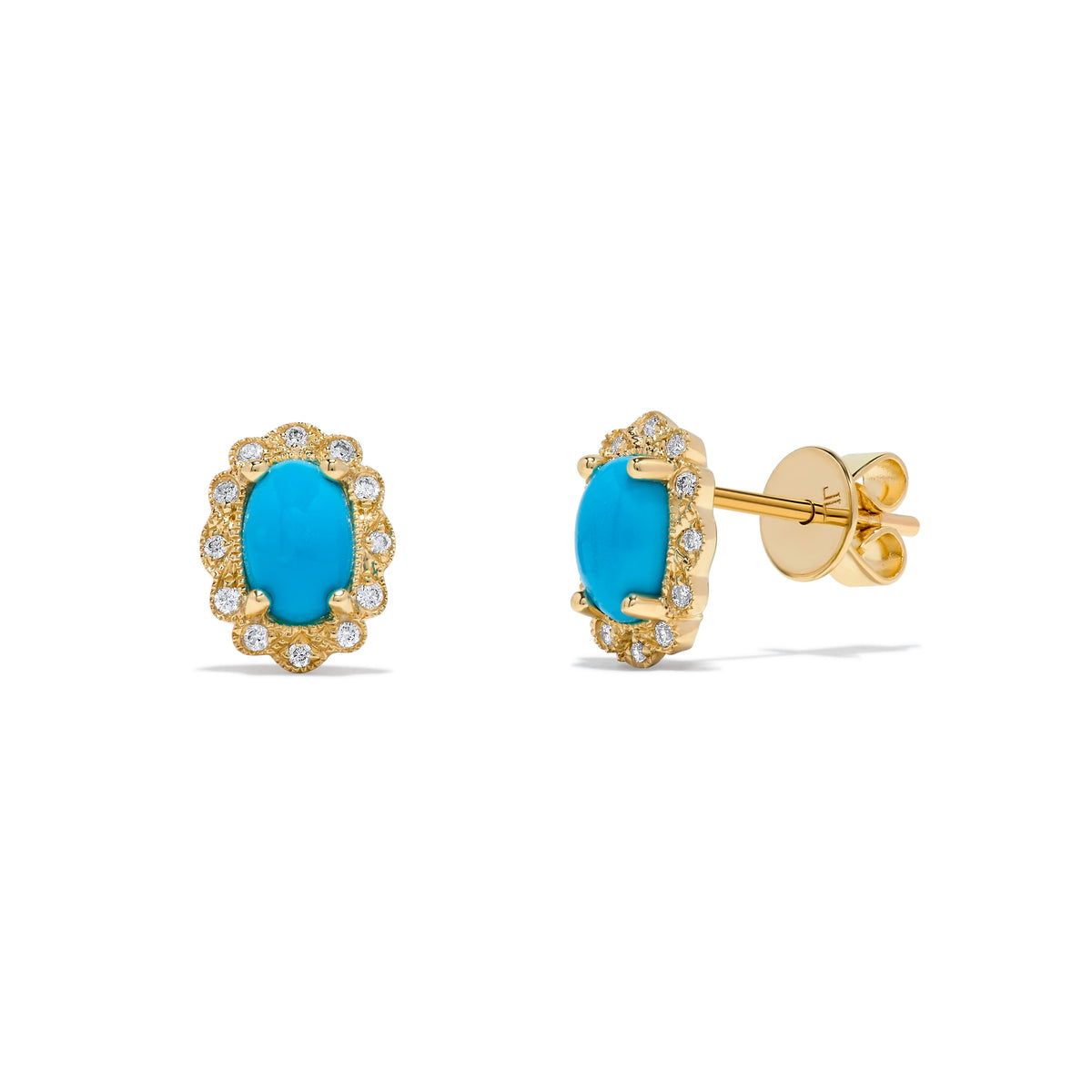 Luxury by Leonardo 14K Gold Turquoise & Diamond Milgrain Halo Stud Earrings