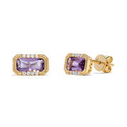 Luxury by Leonardo 14K Gold Emerald-Cut Gemstone & Diamond East-West Stud Earrings