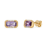 Luxury by Leonardo 14K Gold Emerald-Cut Gemstone & Diamond East-West Stud Earrings