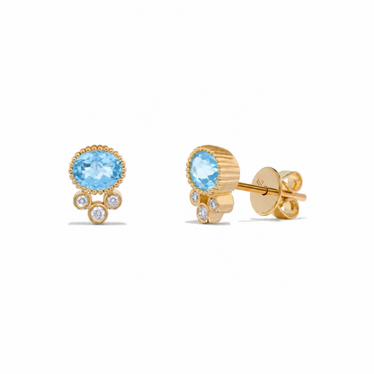 Luxury by Leonardo 14K Gold Gemstone & Diamond Beaded Halo Stud Earrings