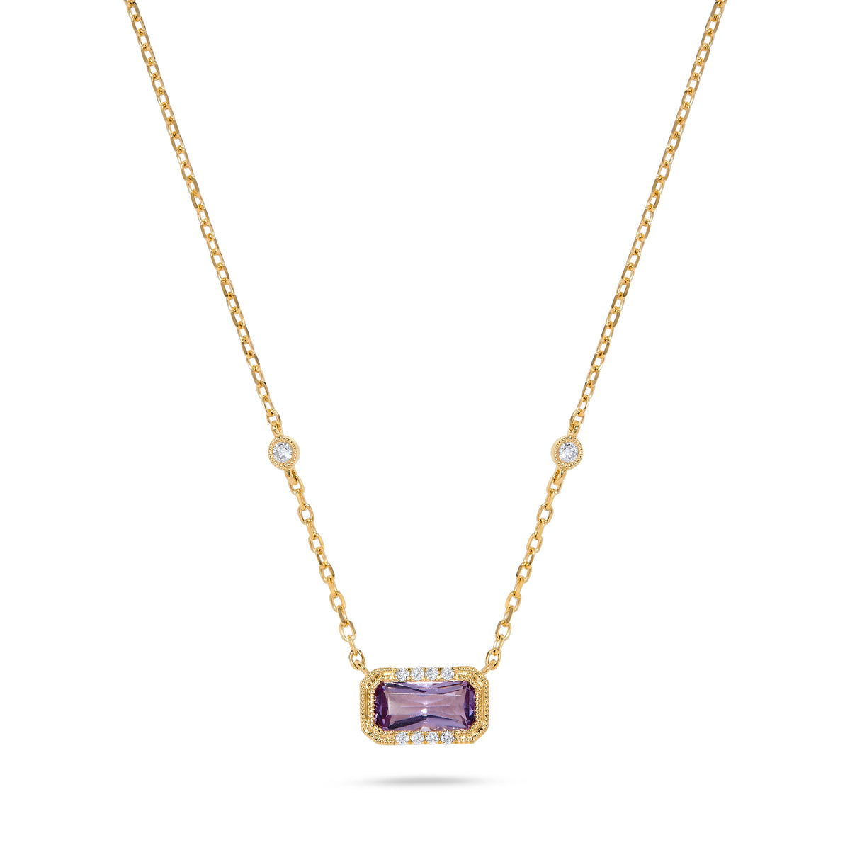 Luxury by Leonardo 14K Gold Emerald-Cut Gemstone & Diamond Station Necklace