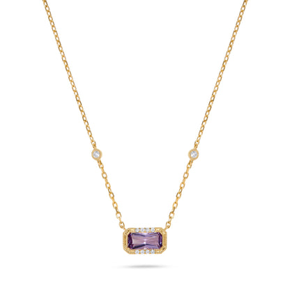 Luxury by Leonardo 14K Gold Emerald-Cut Gemstone & Diamond Station Necklace