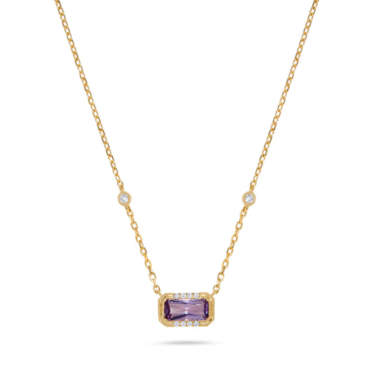 Luxury by Leonardo 14K Gold Emerald-Cut Gemstone & Diamond Station Necklace