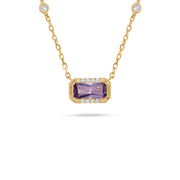 Luxury by Leonardo 14K Gold Emerald-Cut Gemstone & Diamond Station Necklace
