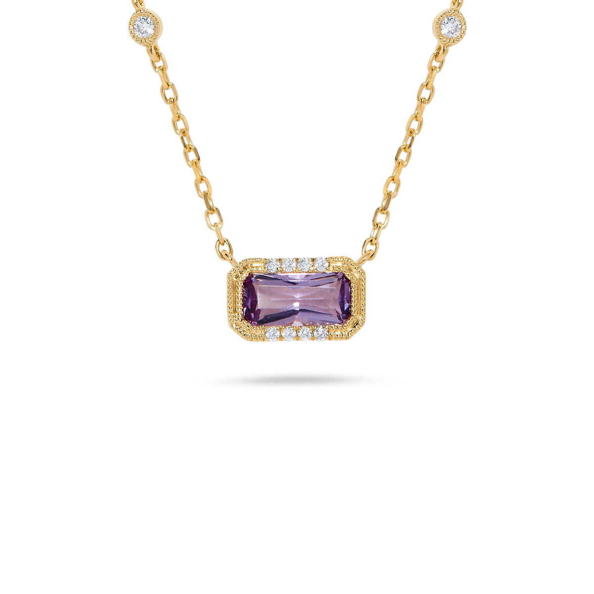 Luxury by Leonardo 14K Gold Emerald-Cut Gemstone & Diamond Station Necklace