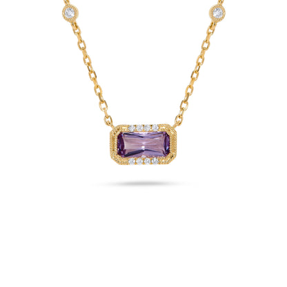 Luxury by Leonardo 14K Gold Emerald-Cut Gemstone & Diamond Station Necklace