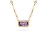 Luxury by Leonardo 14K Gold Emerald-Cut Gemstone & Diamond Station Necklace