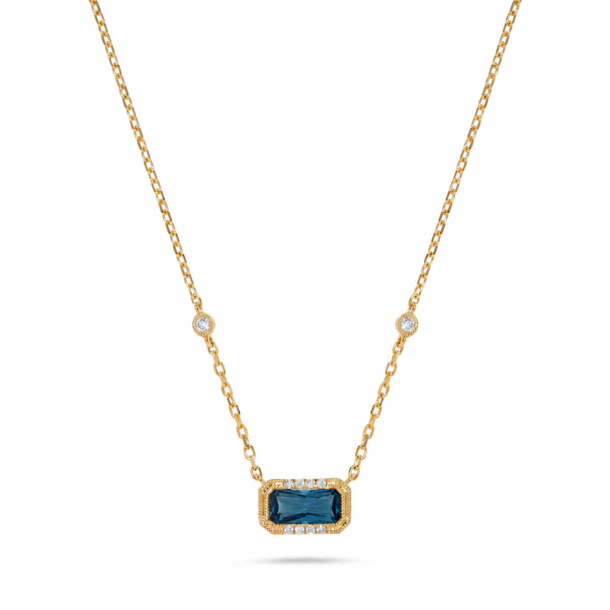 Luxury by Leonardo 14K Gold Emerald-Cut Gemstone & Diamond Station Necklace