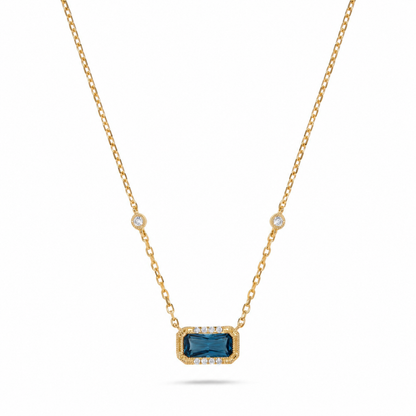 Luxury by Leonardo 14K Gold Emerald-Cut Gemstone & Diamond Station Necklace