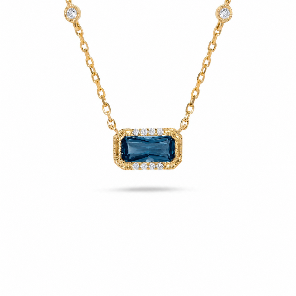 Luxury by Leonardo 14K Gold Emerald-Cut Gemstone & Diamond Station Necklace