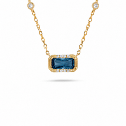Luxury by Leonardo 14K Gold Emerald-Cut Gemstone & Diamond Station Necklace