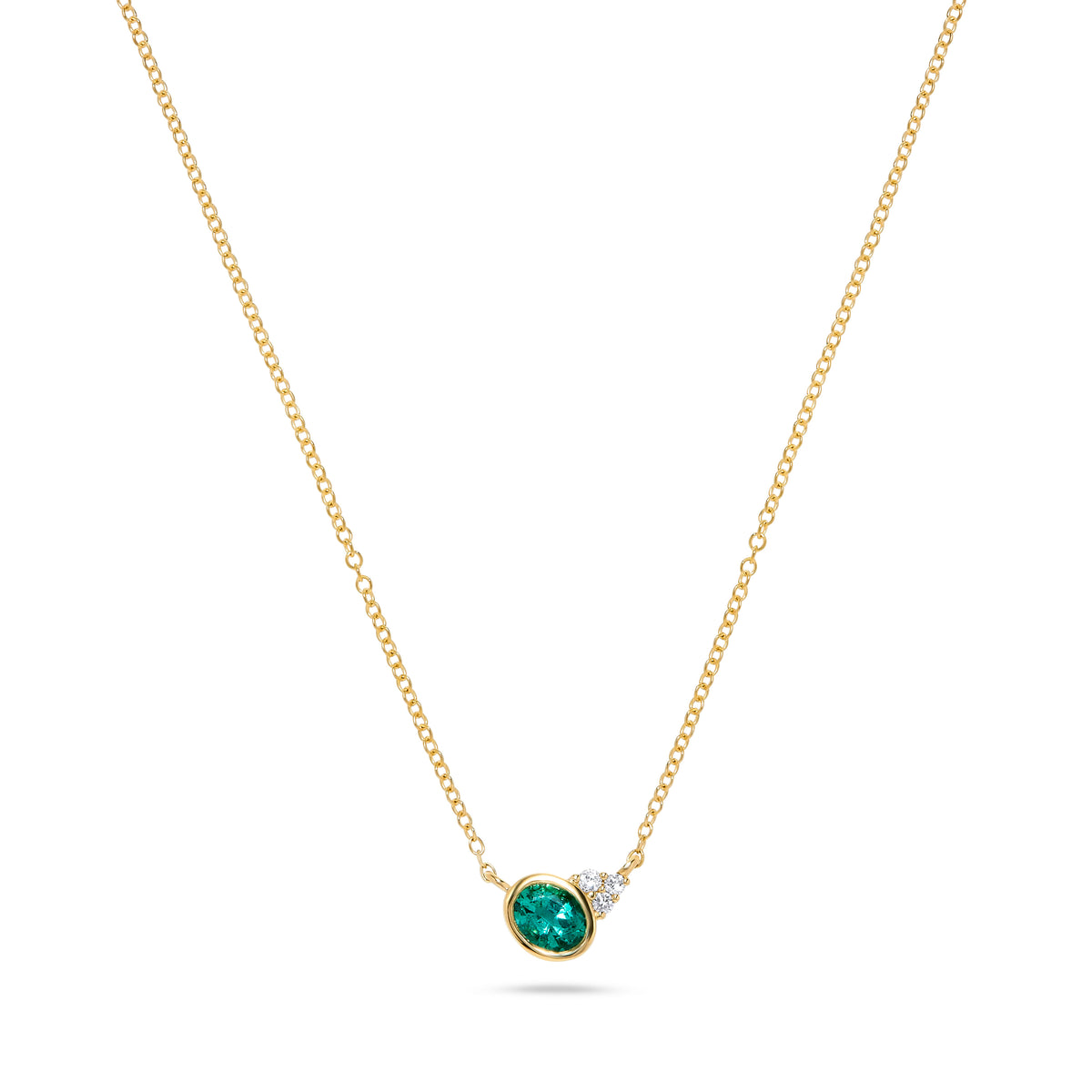Luxury by Leonardo 14K Gold Bezel-Set Emerald & Diamond Necklace