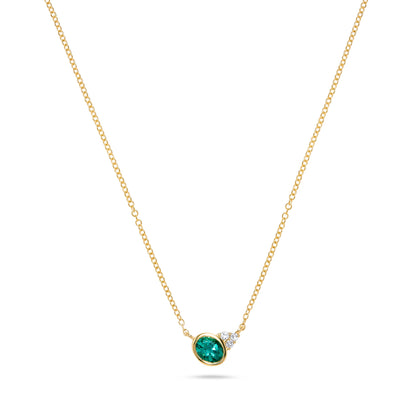 Luxury by Leonardo 14K Gold Bezel-Set Emerald & Diamond Necklace