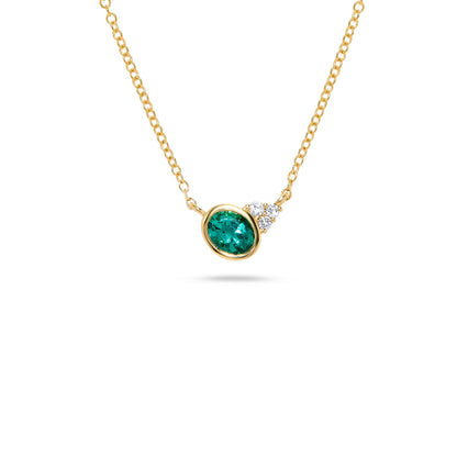 Luxury by Leonardo 14K Gold Bezel-Set Emerald & Diamond Necklace
