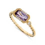 Luxury by Leonardo 14K Gold Emerald-Cut Gemstone & Diamond Milgrain Ring
