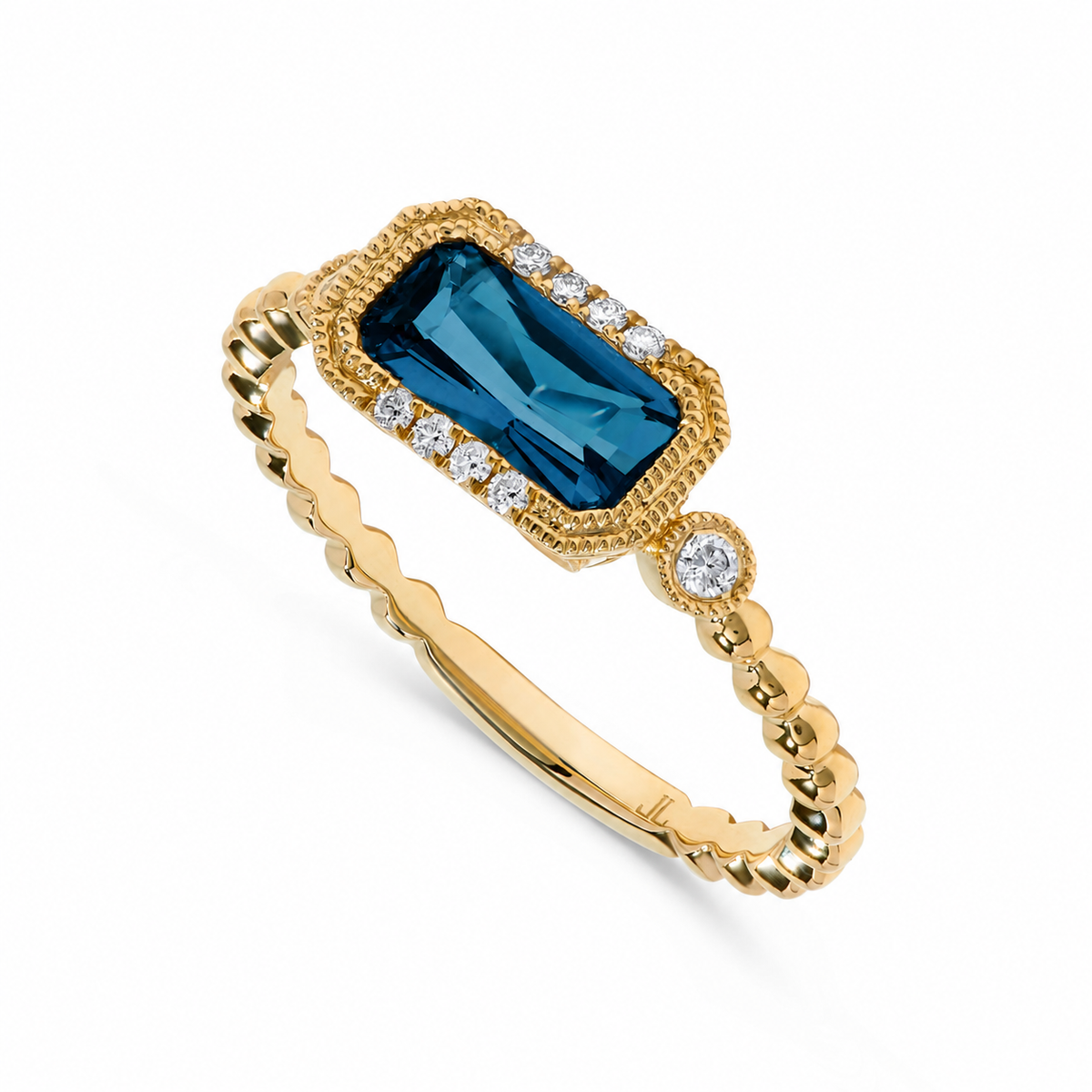 Luxury by Leonardo 14K Gold Emerald-Cut Gemstone & Diamond Milgrain Ring