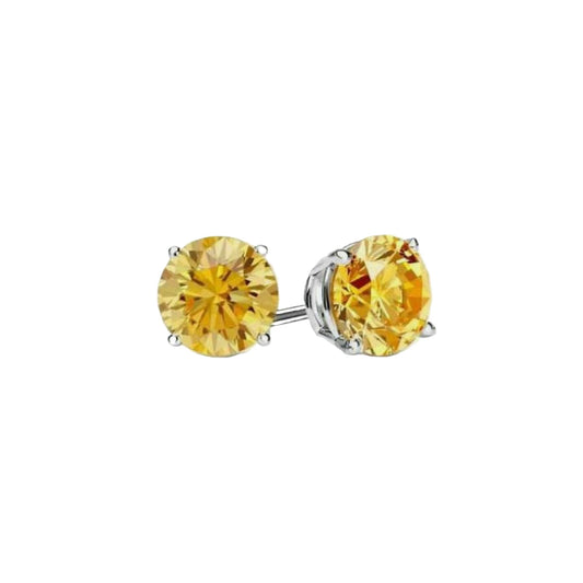 Peace Jewelers 14K Gold 2.00ctw Lab-Grown Diamond Fancy Yellow Solitaire Stud Earrings