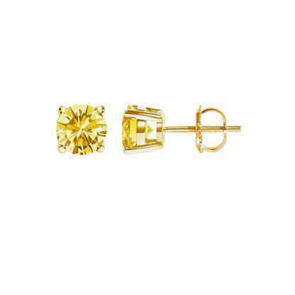 Peace Jewelers 14K Gold 2.00ctw Lab-Grown Diamond Fancy Yellow Solitaire Stud Earrings