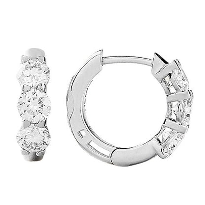 Peace Jewelers 14K Gold Choice of Carat Lab-Grown Diamond 3-Stone Huggie Hoop Earrings