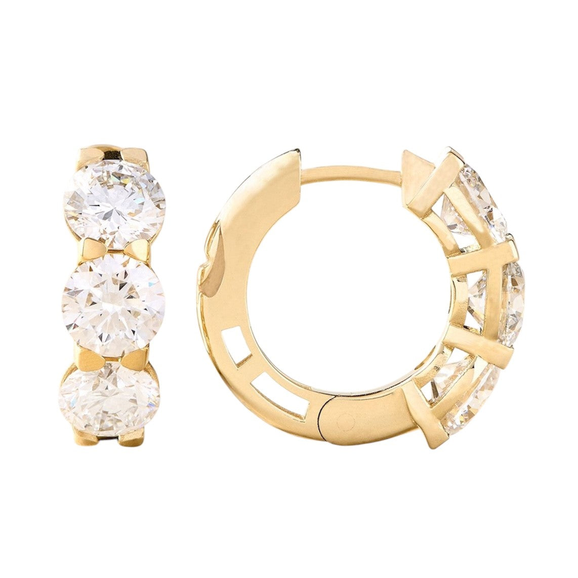 Peace Jewelers 14K Gold Choice of Carat Lab-Grown Diamond 3-Stone Huggie Hoop Earrings