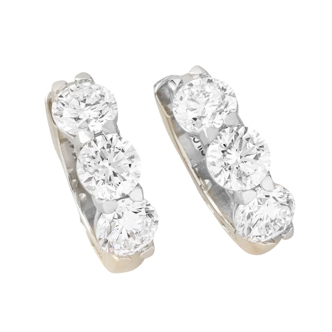 Peace Jewelers 14K Gold Choice of Carat Lab-Grown Diamond 3-Stone Huggie Hoop Earrings