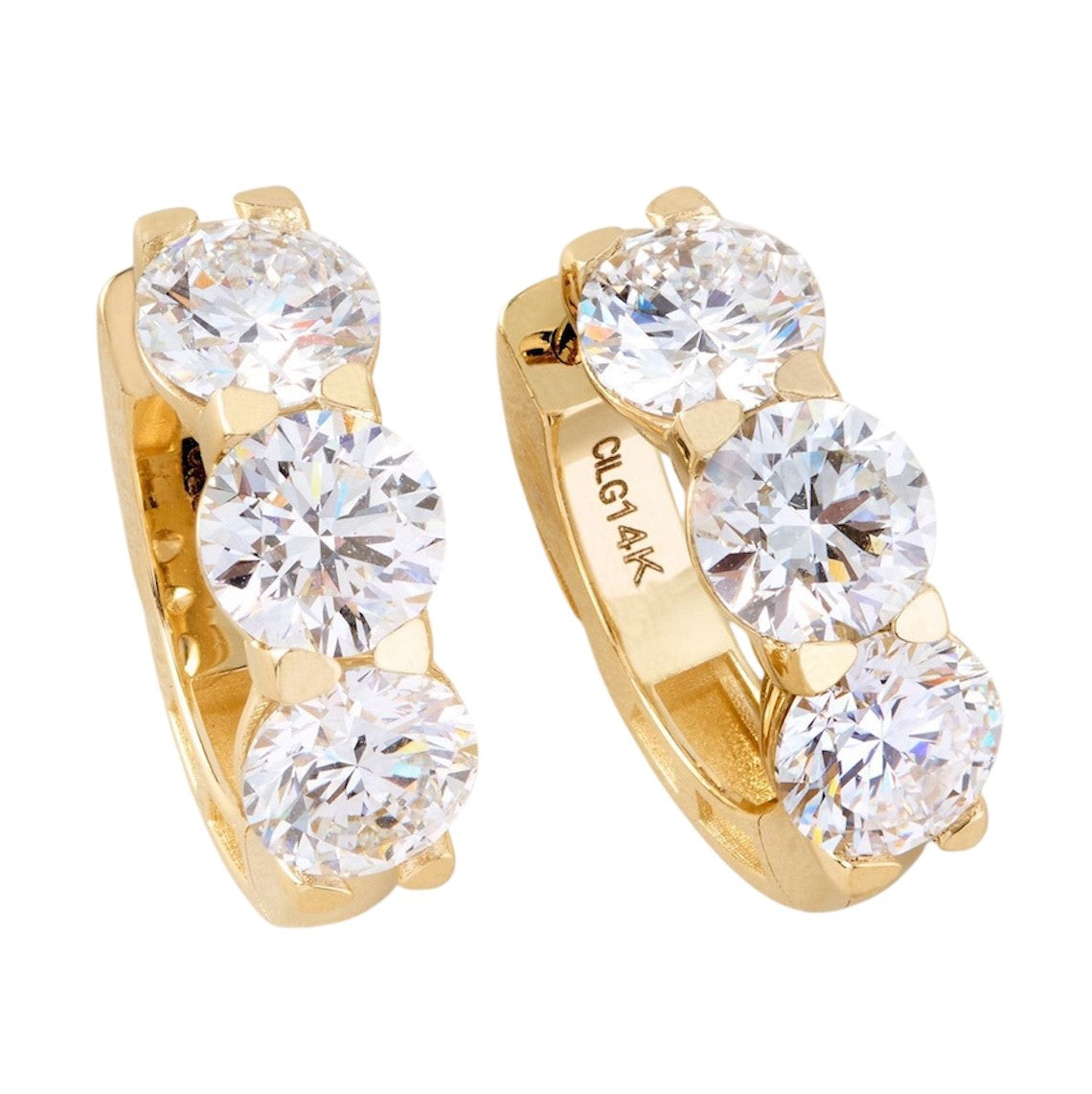 Peace Jewelers 14K Gold Choice of Carat Lab-Grown Diamond 3-Stone Huggie Hoop Earrings