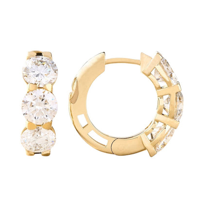 Peace Jewelers 14K Gold Choice of Carat Lab-Grown Diamond 3-Stone Huggie Hoop Earrings