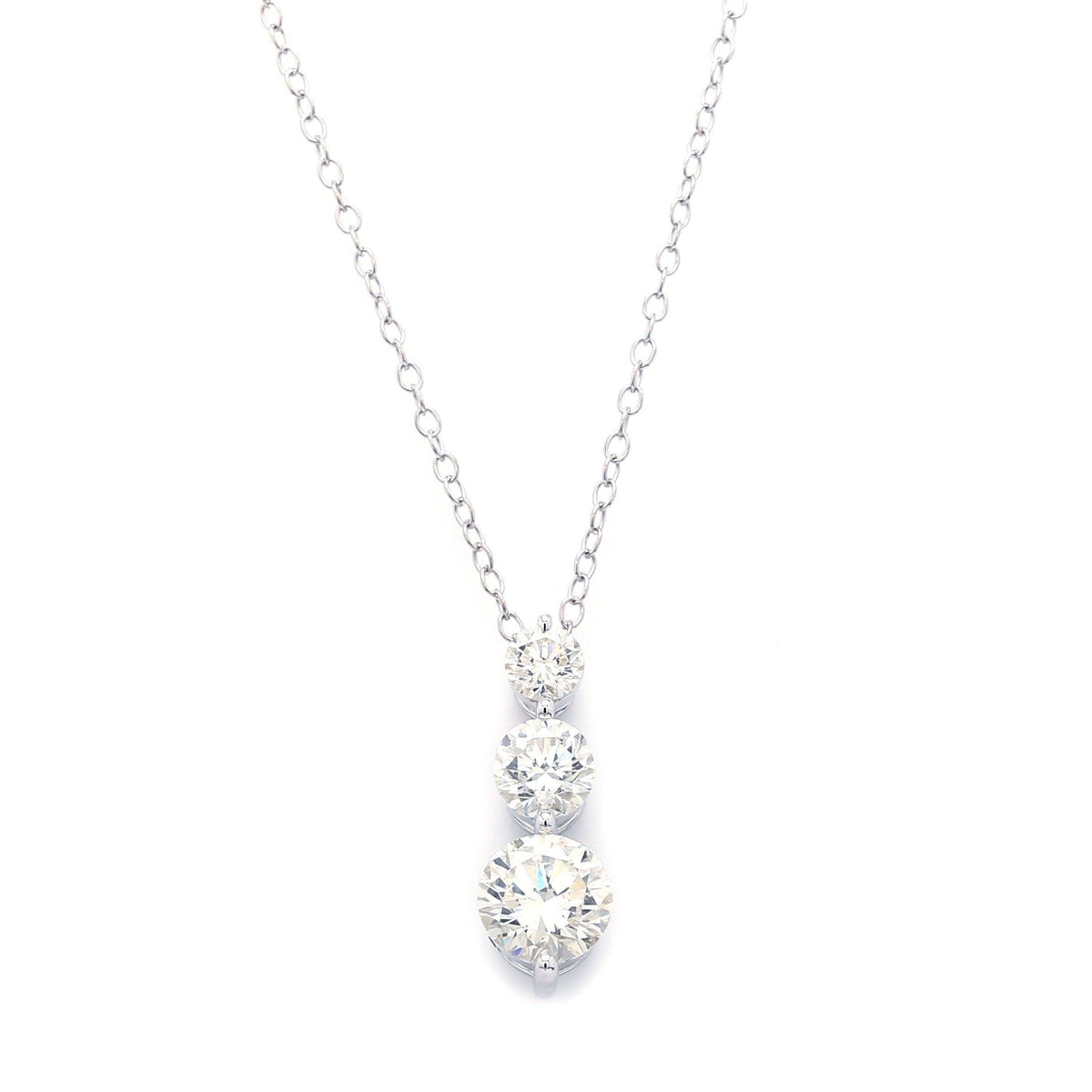 Peace Jewelers 14K Gold Choice of Carat Lab-Grown Diamond 3-Stone Drop Pendant with Chain