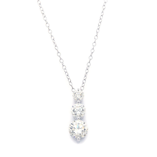 Peace Jewelers 14K Gold Choice of Carat Lab-Grown Diamond 3-Stone Drop Pendant with Chain