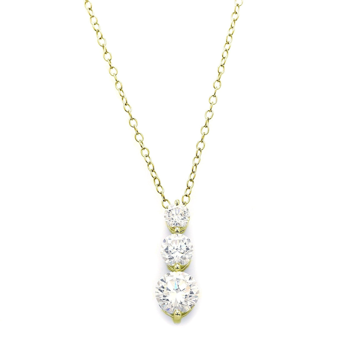 Peace Jewelers 14K Gold Choice of Carat Lab-Grown Diamond 3-Stone Drop Pendant with Chain