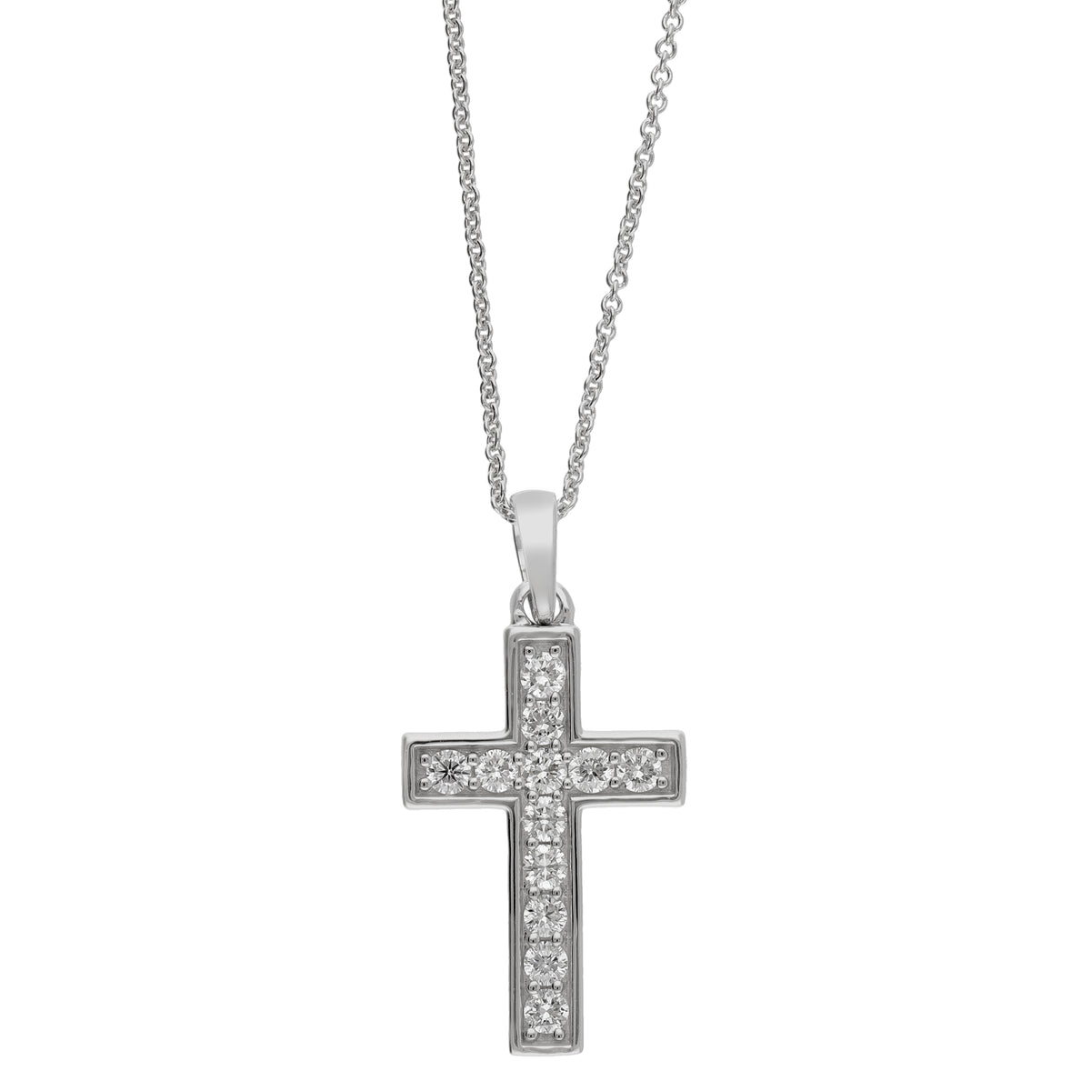 Peace Jewelers Sterling Silver 0.50ctw Lab-Grown Diamond Cross Pendant with Chain