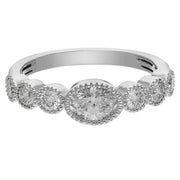 Peace Jewelers Sterling Silver 0.95ctw Oval & Round Lab-Grown Diamond Milgrain Ring