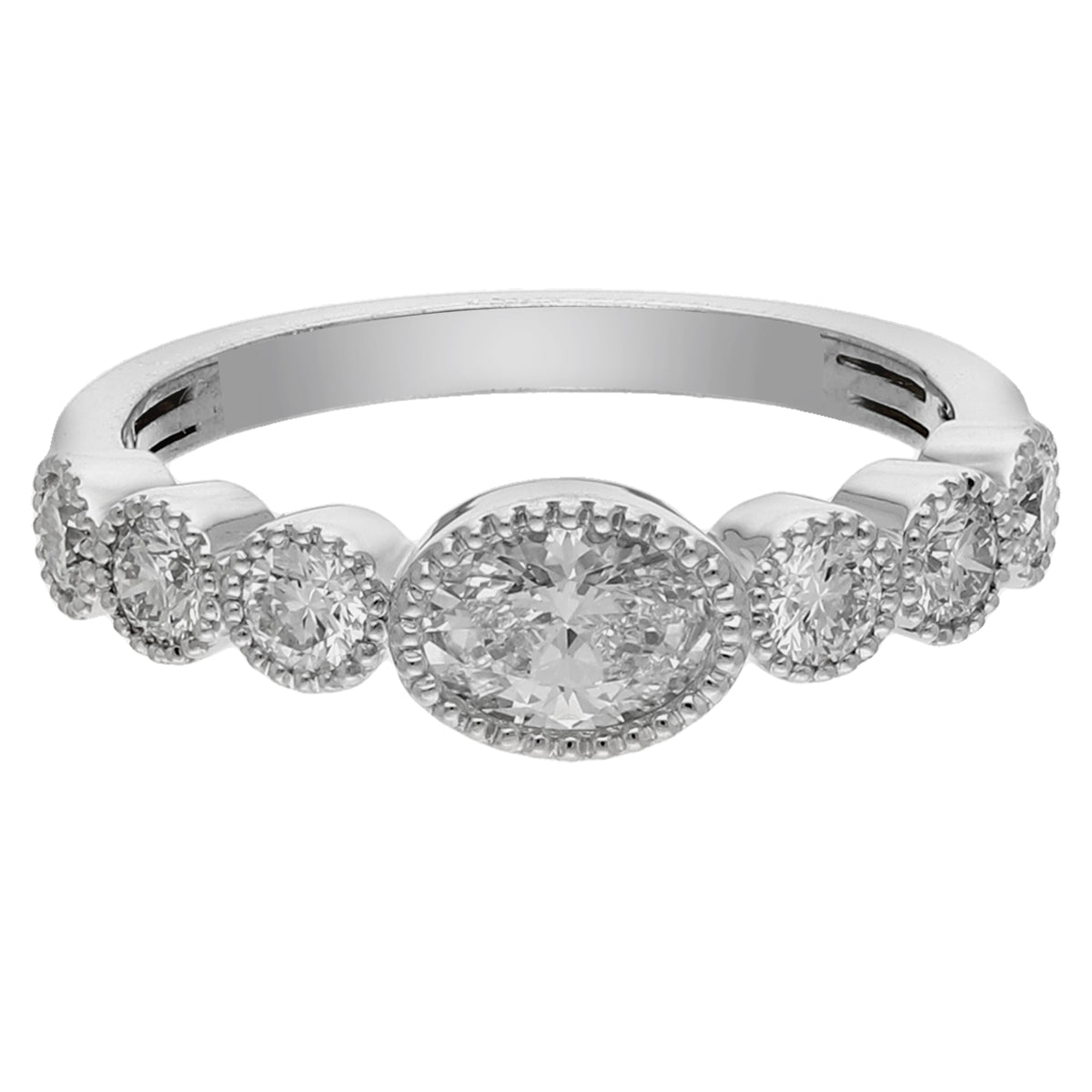 Peace Jewelers Sterling Silver 0.95ctw Oval & Round Lab-Grown Diamond Milgrain Ring