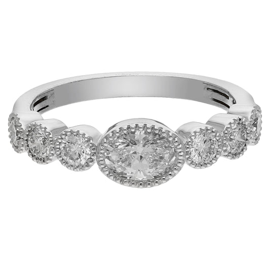 Peace Jewelers Sterling Silver 0.95ctw Oval & Round Lab-Grown Diamond Milgrain Ring