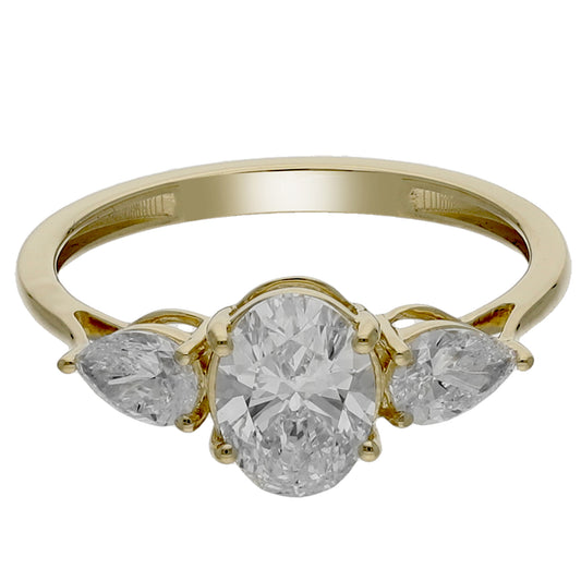 Peace Jewelers 14K Gold 1.45ctw Oval & Pear 3-Stone Lab-Grown Diamond Ring