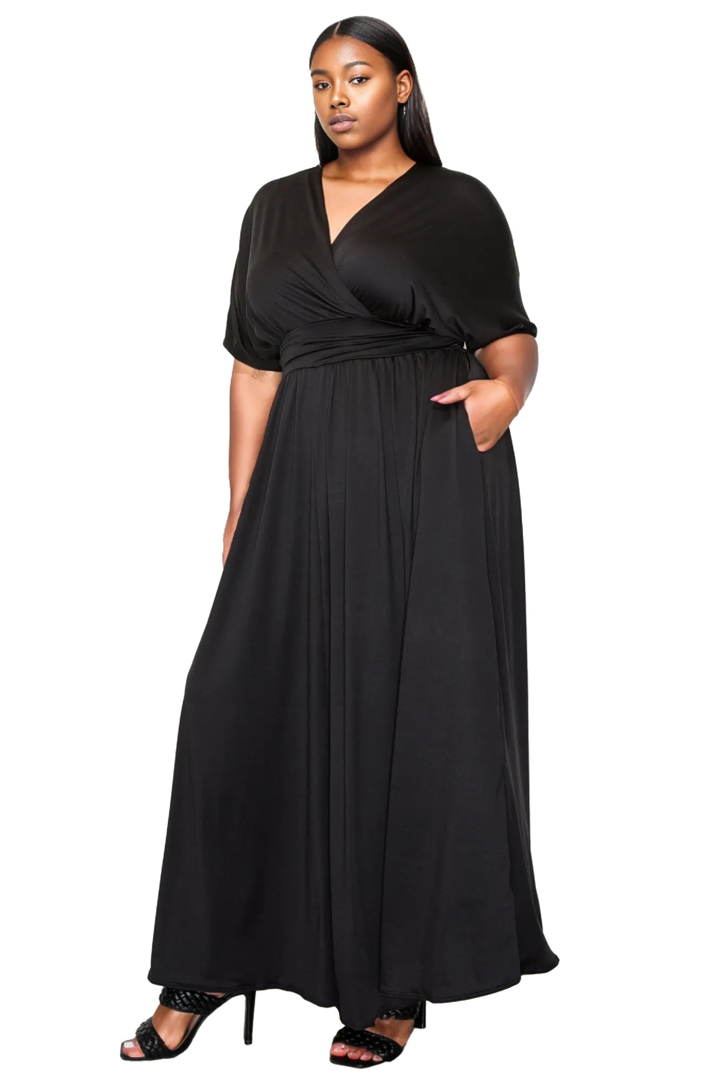 L I V D Women's Plus Size Raffi Empire Waist Pocket Maxi Dress
