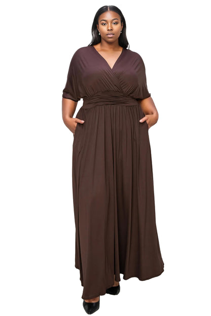L I V D Women's Plus Size Raffi Empire Waist Pocket Maxi Dress