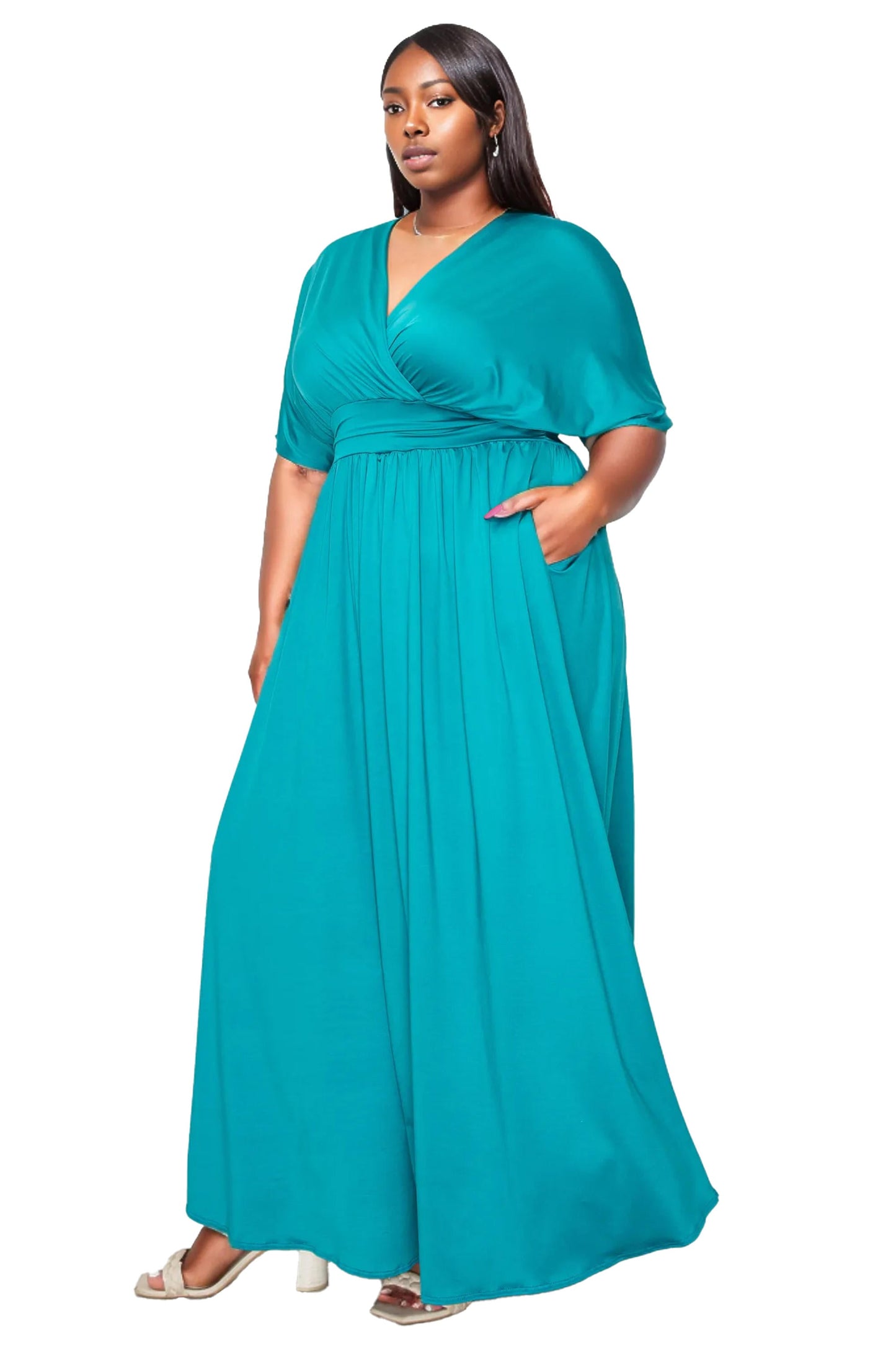 L I V D Women's Plus Size Raffi Empire Waist Pocket Maxi Dress