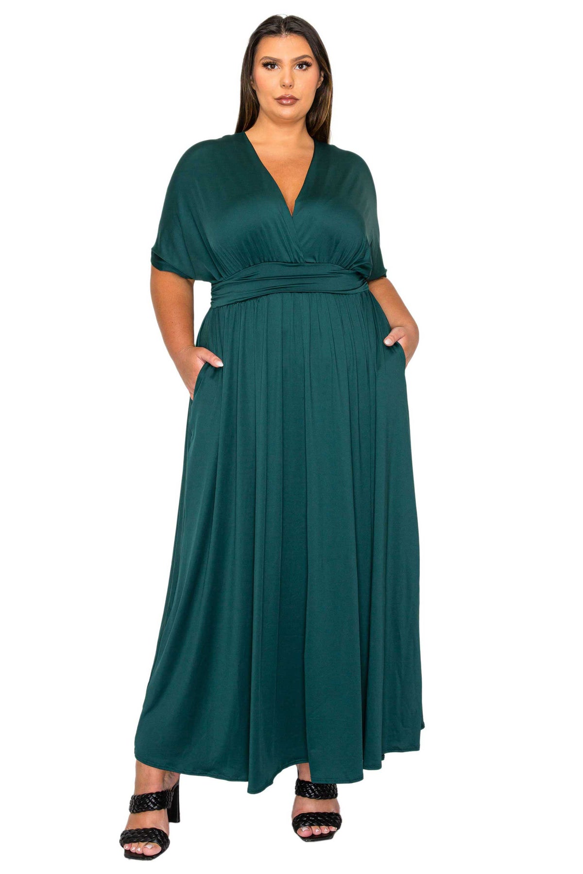 L I V D Women's Plus Size Raffi Empire Waist Pocket Maxi Dress