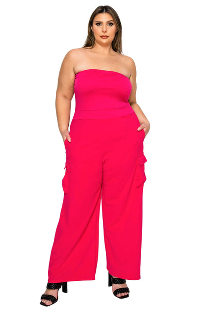 L I V D Women's Plus Size Yumi Sleeveless Cargo Jumpsuit