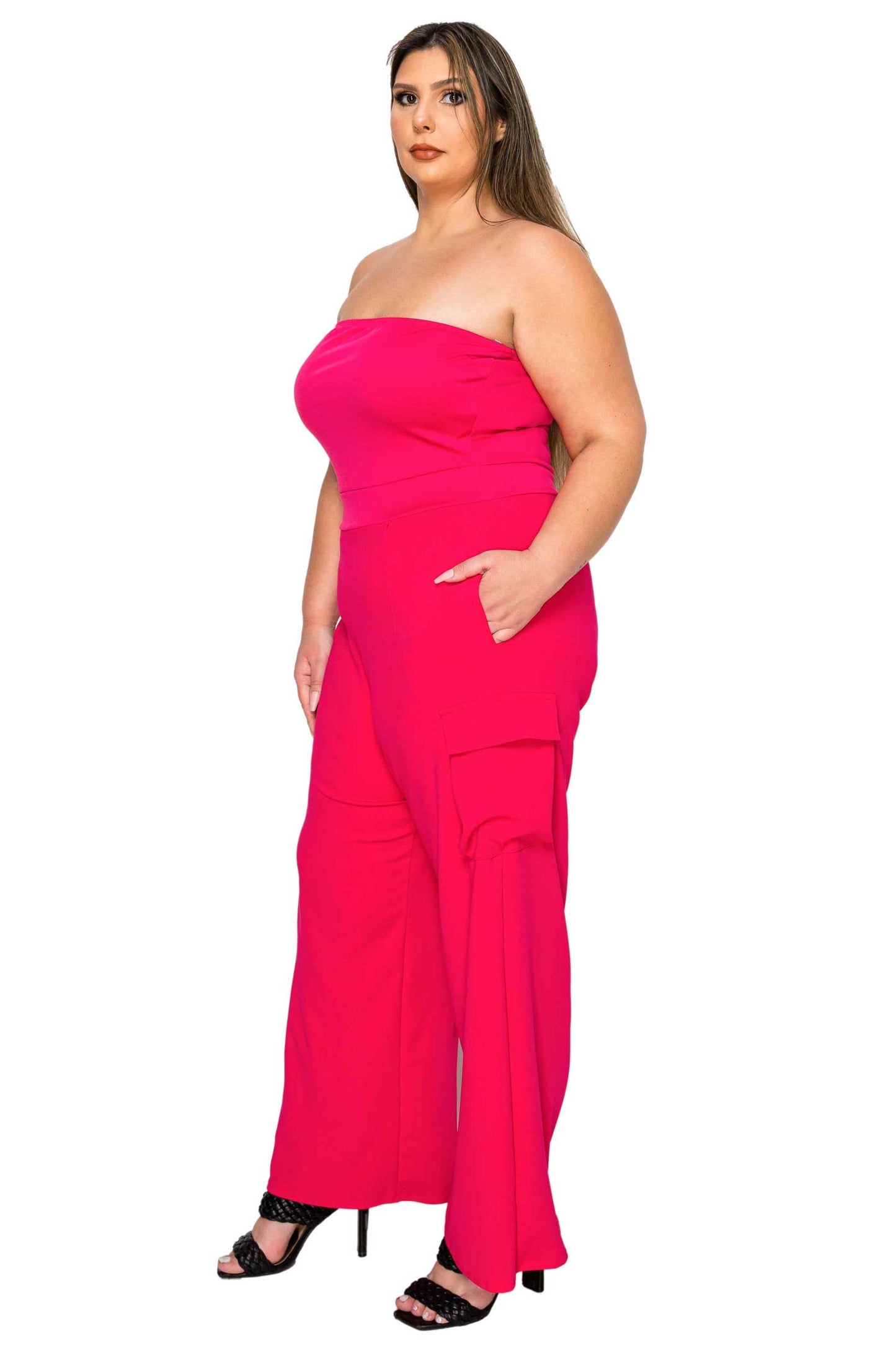 L I V D Women's Plus Size Yumi Sleeveless Cargo Jumpsuit