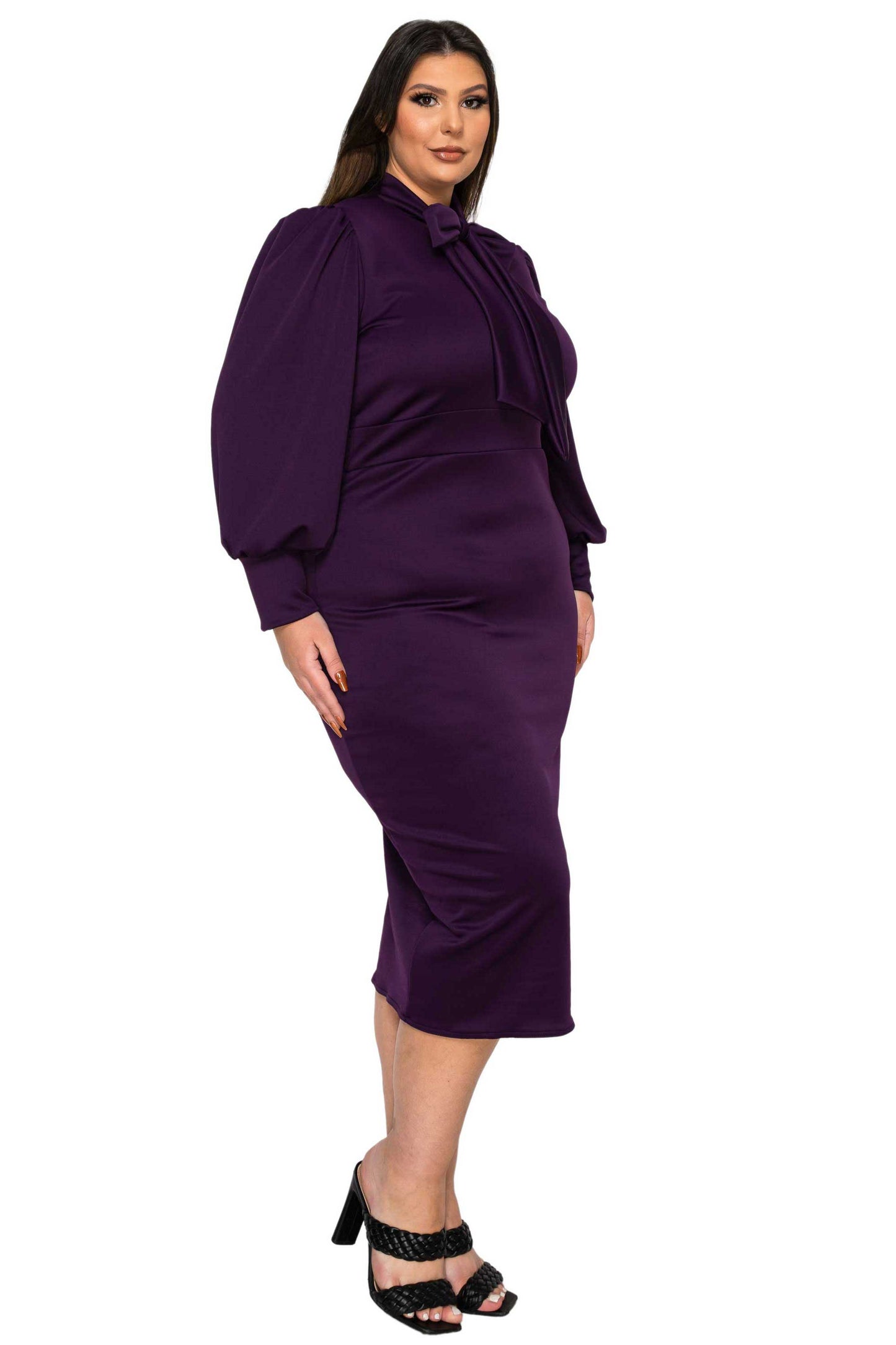 L I V D Women's Plus Size Anastasia Tie Neck Dress
