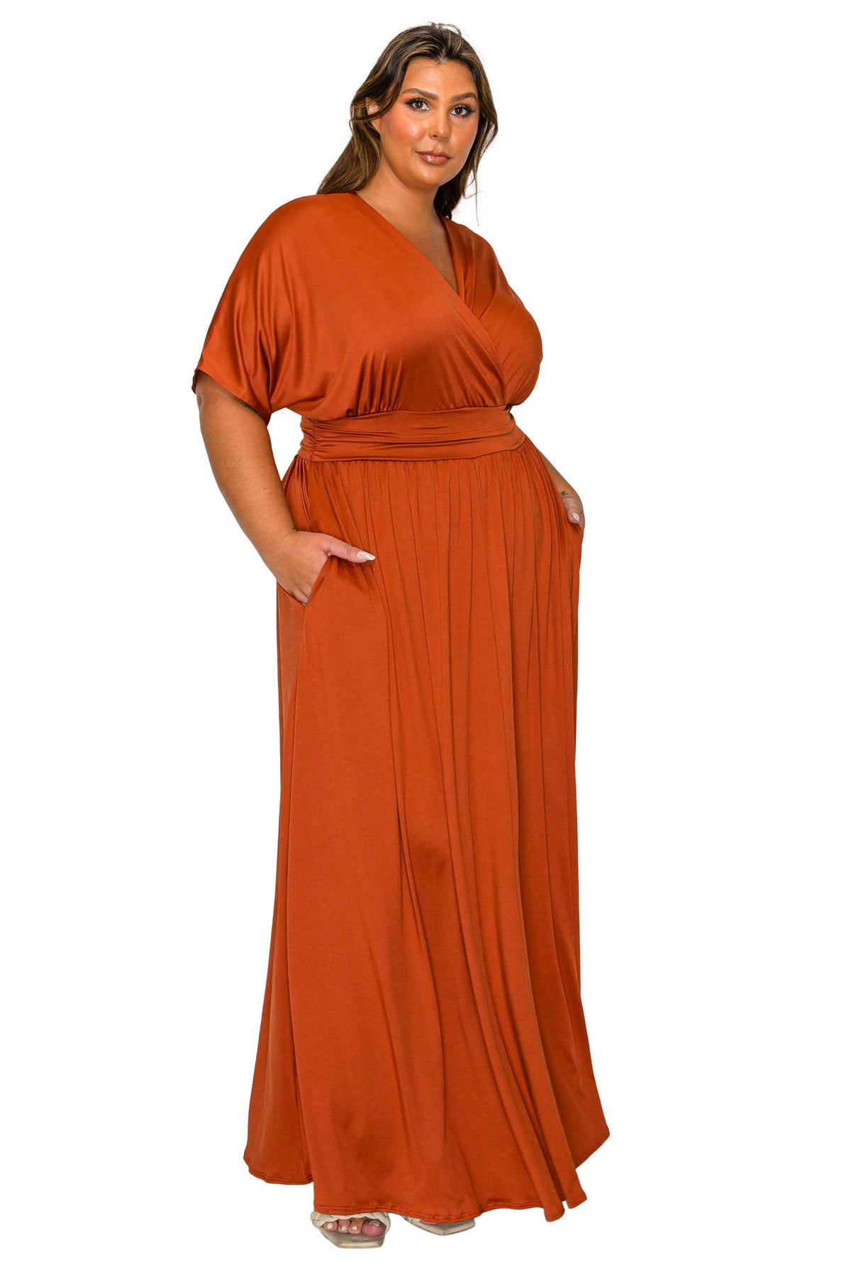 L I V D Women's Plus Size Raffi Empire Waist Pocket Maxi Dress