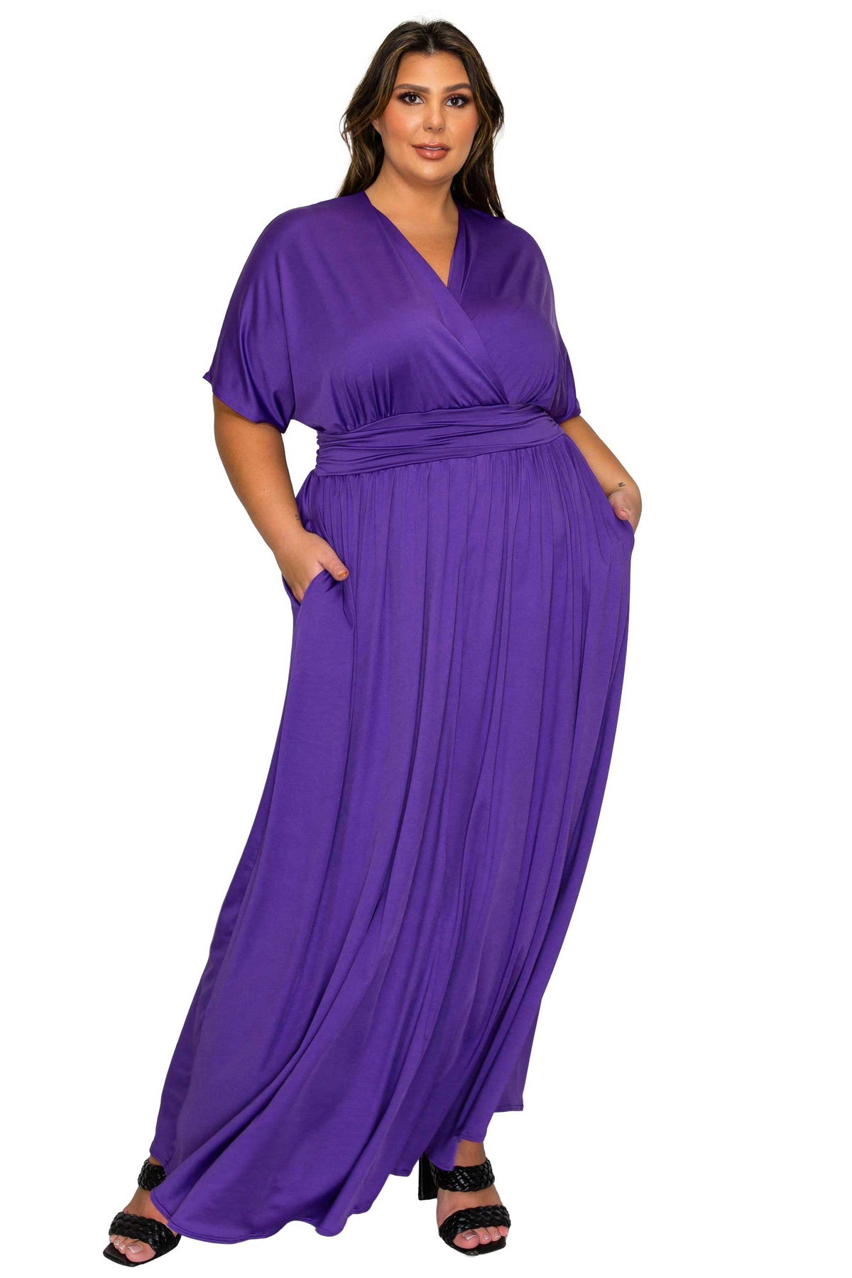 L I V D Women's Plus Size Raffi Empire Waist Pocket Maxi Dress