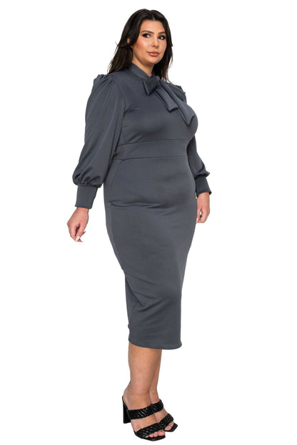 L I V D Women's Plus Size Anastasia Tie Neck Dress
