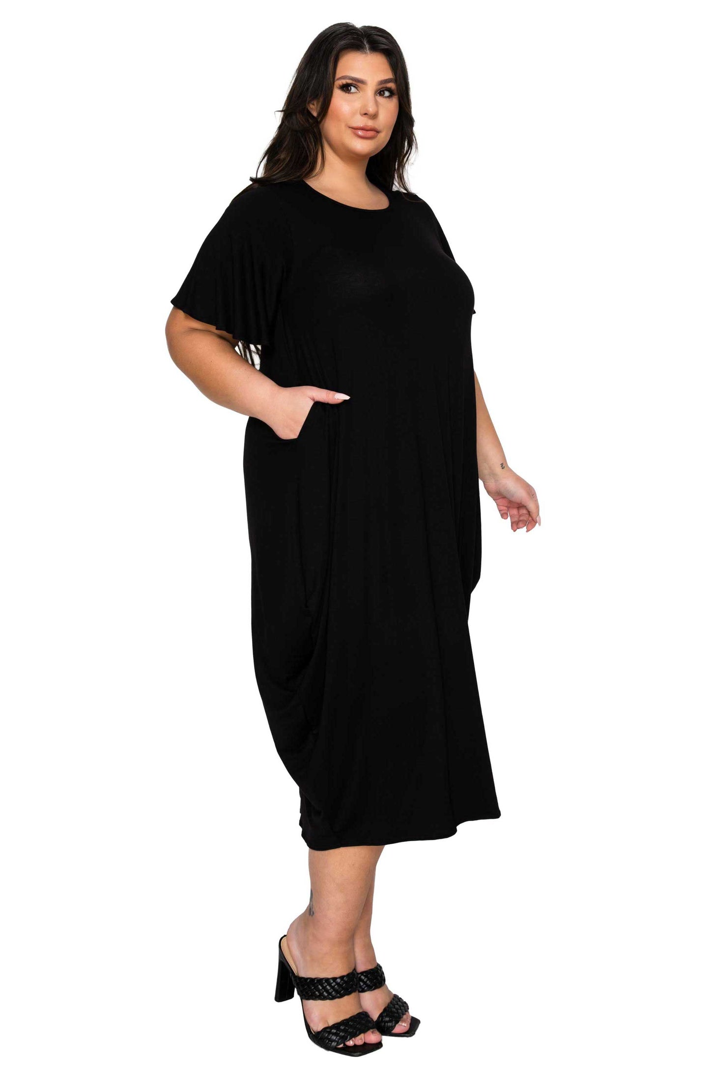 L I V D Women's Plus Size Liz Flutter Sleeve Pocket Dress